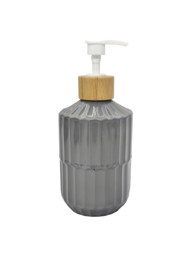AKDC Ceramic Liquid  Soap Dispenser With Wooden Lid for Bathroom & Kitchen Sink, Dish Soap Dispenser With Easy-to-Press Pump -400ML-Gray&White - Image 1