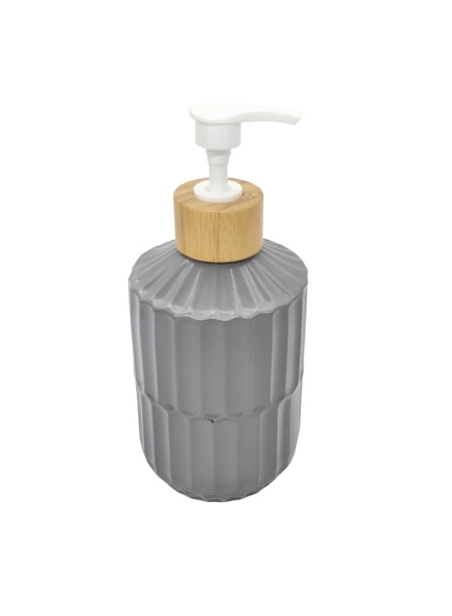 AKDC Ceramic Liquid  Soap Dispenser With Wooden Lid for Bathroom & Kitchen Sink, Dish Soap Dispenser With Easy-to-Press Pump -400ML-Gray&White - Image 3