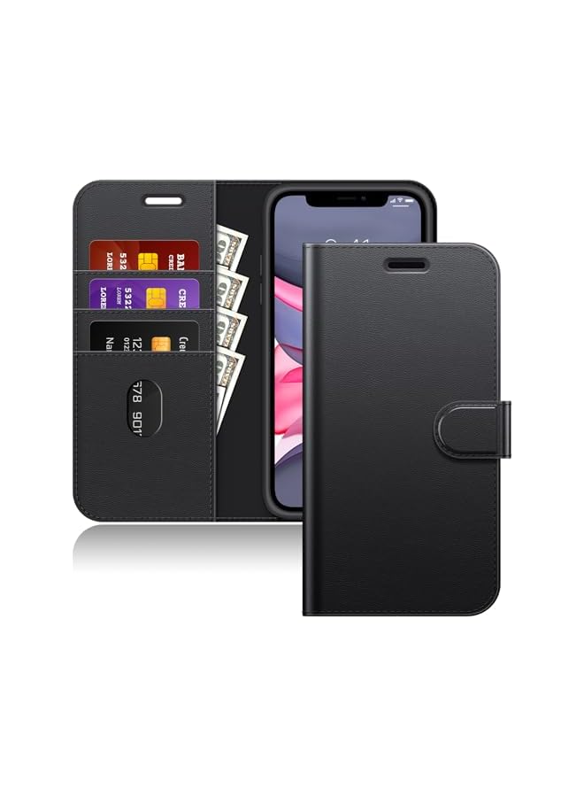 Jetech Wallet Case for iPhone 11 6.1-Inch, Shockproof PU Leather Magnetic Flip Cover with Card Holder and Stand Feature (Black) - Image 1