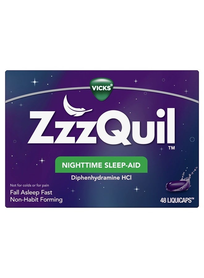 Vicks Nighttime Sleep Aid Liquicaps 25 Mg Diphenhydramine Hcl No1 Sleepaid Brand Nonhabit Forming Fall Asleep Fast 48 Count - Image 1