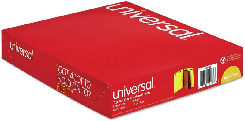 Universal Pressboard Classification Folders, Letter Size, Six-Section, Yellow, 10/Box - Image 4