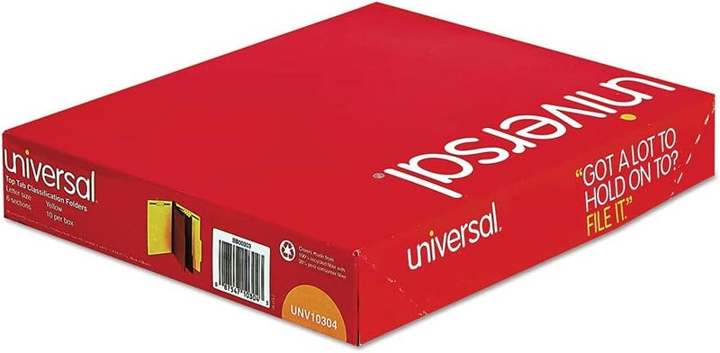 Universal Pressboard Classification Folders, Letter Size, Six-Section, Yellow, 10/Box - Image 5