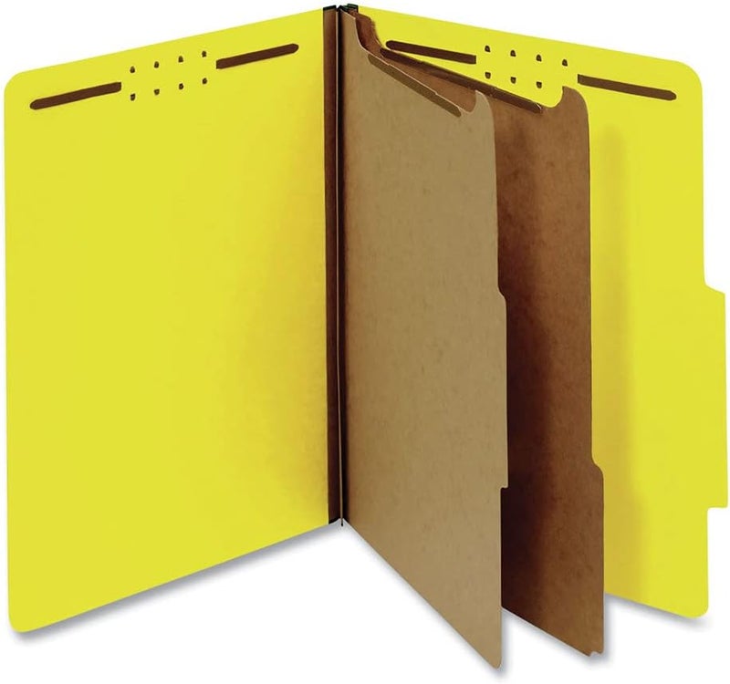 Universal Pressboard Classification Folders, Letter Size, Six-Section, Yellow, 10/Box - Image 1