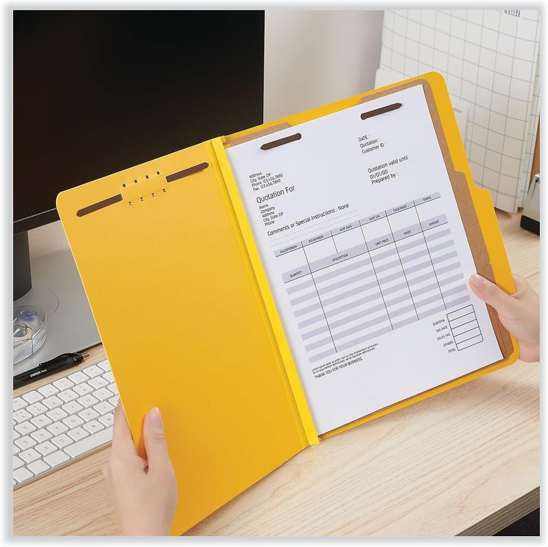 Universal Pressboard Classification Folders, Letter Size, Six-Section, Yellow, 10/Box - Image 2