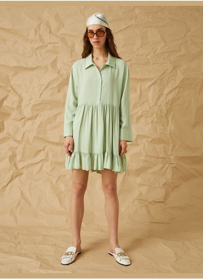 KOTON - Long Sleeve Shirt Neck Frilly Midi Dress - Image 1