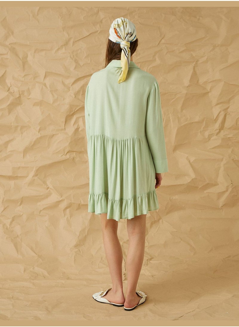 KOTON - Long Sleeve Shirt Neck Frilly Midi Dress - Image 1