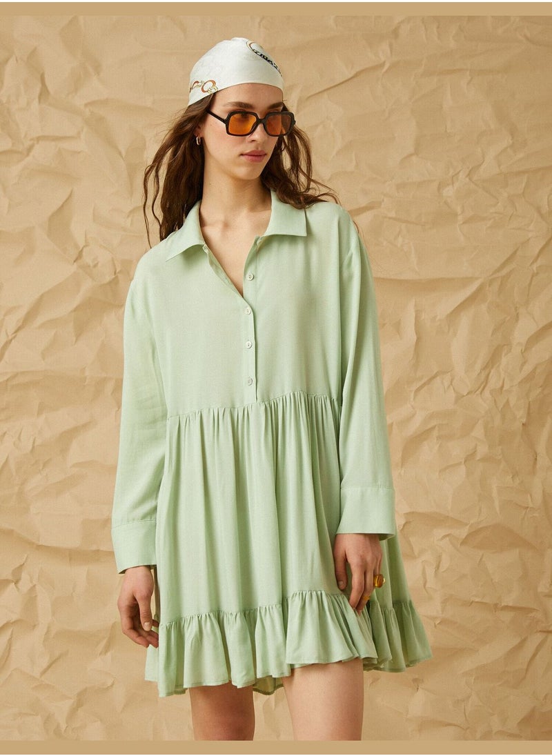KOTON - Long Sleeve Shirt Neck Frilly Midi Dress - Image 1