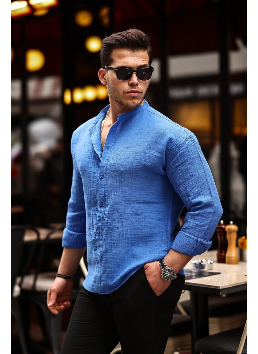 Half Placket Judge Collar Oversize Muslin Fabric Shirt - Parliament Blue - pzsku/ZB6E9561503A3EA69D9D5Z/45/_/1725613249/23185cc2-8095-47c4-a530-b0855f253aa7