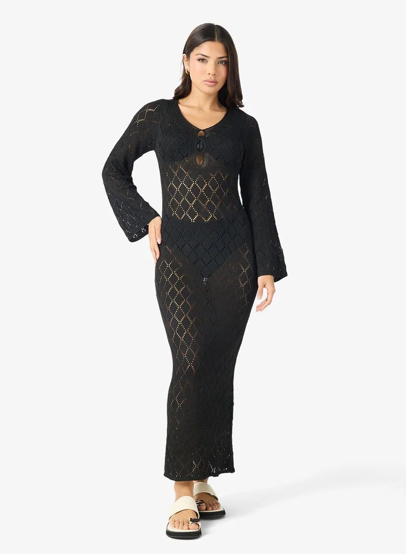 Ginger Crochet Plunge Neck Beach Dress