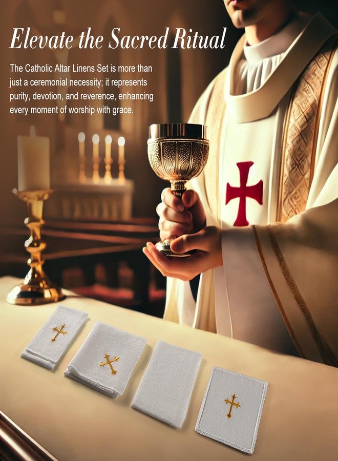 TALPGOD 4 Pcs Altar Supplies Linen Corporal for Churches Set(Pall,Corporal,Purificator,Towel),White Linen Altar Cloth Gold Cross Embroidery,Mass Kit Catholic for Priest - Image 5