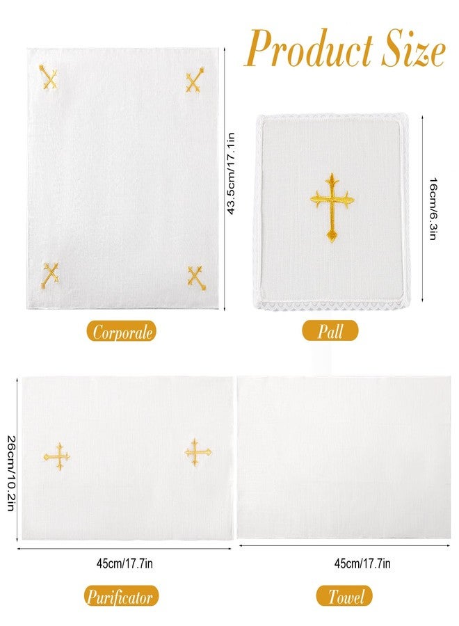 TALPGOD 4 Pcs Altar Supplies Linen Corporal for Churches Set(Pall,Corporal,Purificator,Towel),White Linen Altar Cloth Gold Cross Embroidery,Mass Kit Catholic for Priest - Image 2