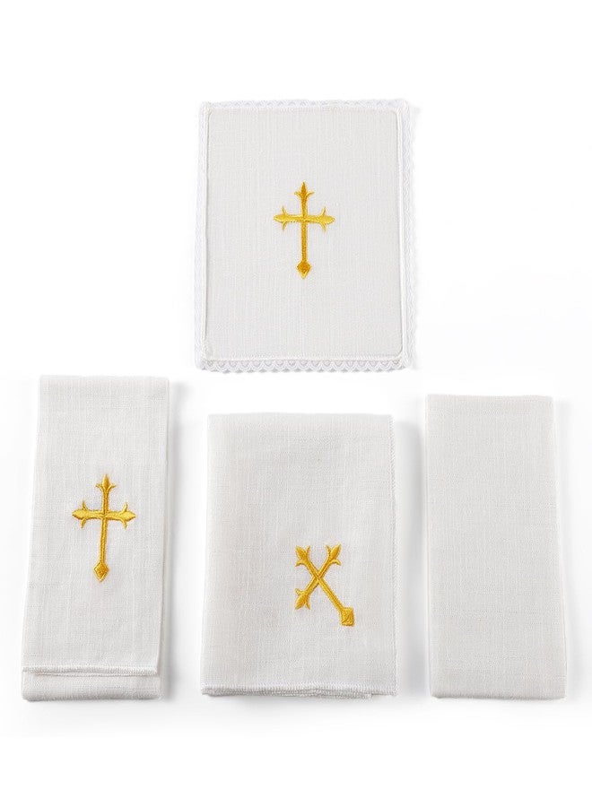 TALPGOD 4 Pcs Altar Supplies Linen Corporal for Churches Set(Pall,Corporal,Purificator,Towel),White Linen Altar Cloth Gold Cross Embroidery,Mass Kit Catholic for Priest - Image 3