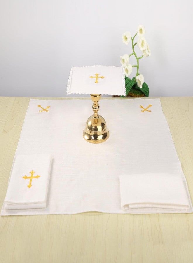 TALPGOD 4 Pcs Altar Supplies Linen Corporal for Churches Set(Pall,Corporal,Purificator,Towel),White Linen Altar Cloth Gold Cross Embroidery,Mass Kit Catholic for Priest - Image 1