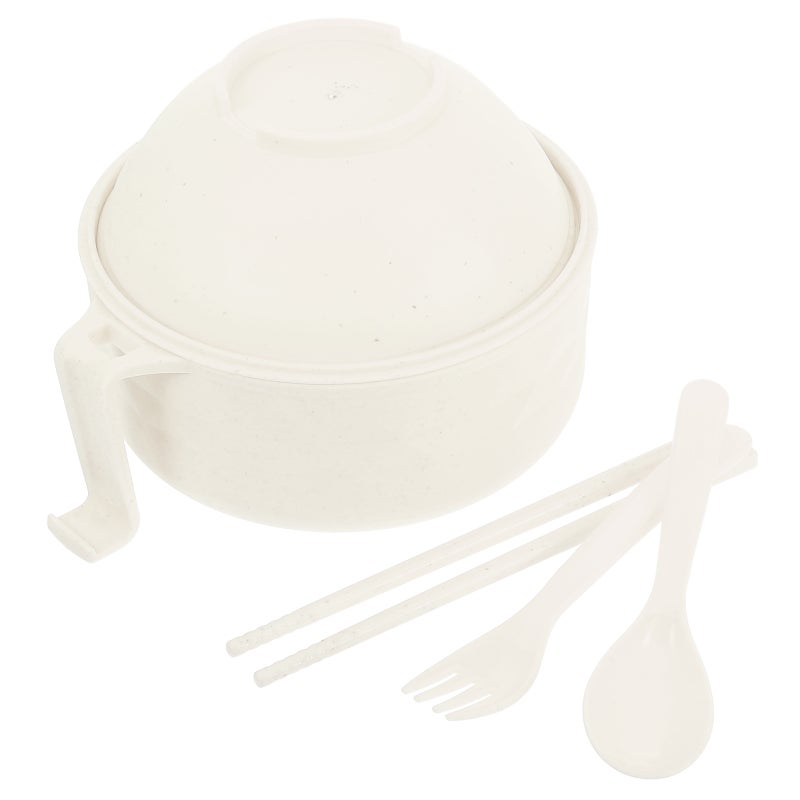 Microwave Ramen Bowl Set with Lid Mixing Salad Pasta Fruit Bowls with Fork Spoon Chopsticks Microwave Safe Ramen Cooker for College Dorm Room Beige - Image 1