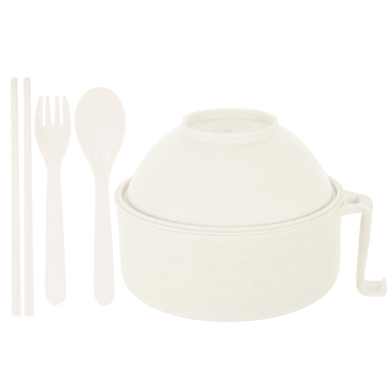 Microwave Ramen Bowl Set with Lid Mixing Salad Pasta Fruit Bowls with Fork Spoon Chopsticks Microwave Safe Ramen Cooker for College Dorm Room Beige - Image 5