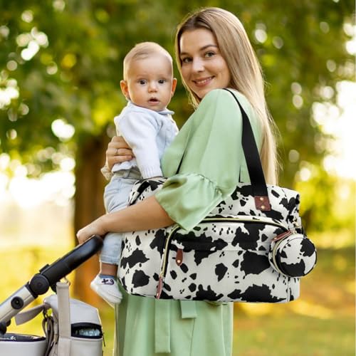 Tenot Diaper Bag Tote with Pacifier Case Baby Bag for Women with Shoulder Straps Travel Diaper Tote for for Mom and Dad Cow Print - Image 3