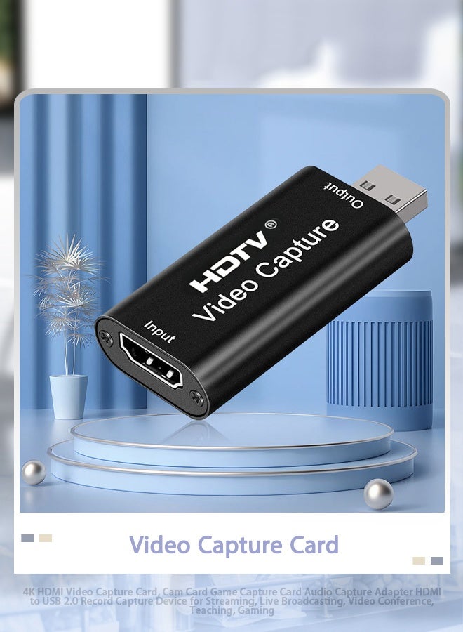 بطاقة التقاط فيديو HDTV بدقة 4K، محول التقاط الصوت والفيديو (HDMI إلى USB 2.0)، جهاز تسجيل والتقاط مخصص للبث المباشر، ومؤتمرات الفيديو، والتعليم، والألعاب. - Image 1