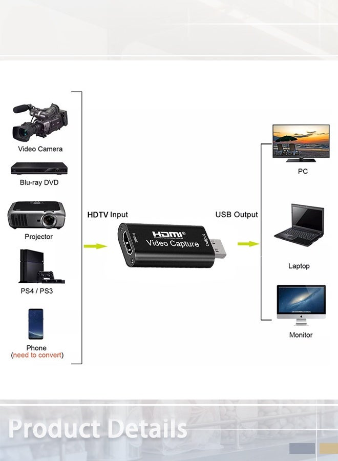 بطاقة التقاط فيديو HDTV بدقة 4K، محول التقاط الصوت والفيديو (HDMI إلى USB 2.0)، جهاز تسجيل والتقاط مخصص للبث المباشر، ومؤتمرات الفيديو، والتعليم، والألعاب. - Image 2