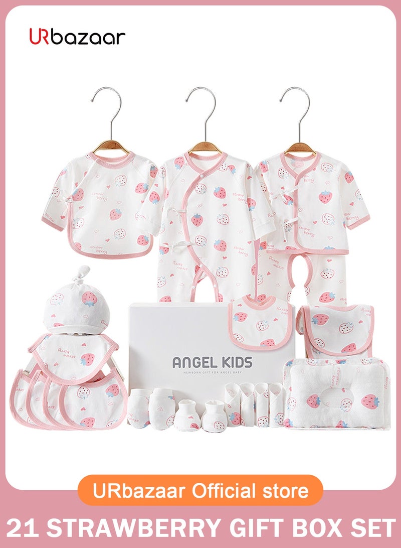 URbazaar 21PCS Newborn Baby Gift Set, Newborn Layette Gift Set for Boys and Girls, Babies Essential Clothes Accessories with Baby Blanket, 100% Premium Cotton, for Spring Summer Autumn Winter Four Seasons - Image 1