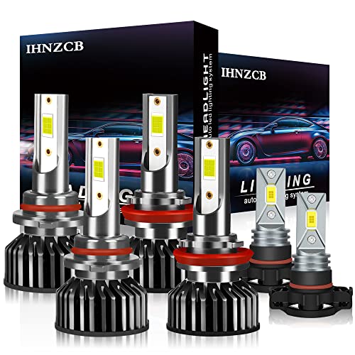 IHNZCB Fit for Chevrolet Silverado 1500(2007-2015) Chevy Silverado 2500 HD 3500 HD(2007-2019) Combo 9005 High Beam H11 Low Beam LED Headlight + 5202/H16 Fog Light Bulbs Kits,6000K Super Brighter - Image 1