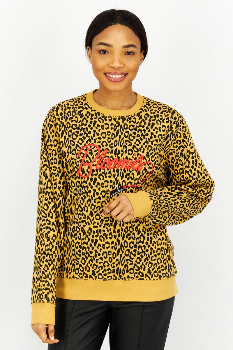 Bloomies Women Crew Neck Animal Print Sweatshirt, Brown Combo - Image 1