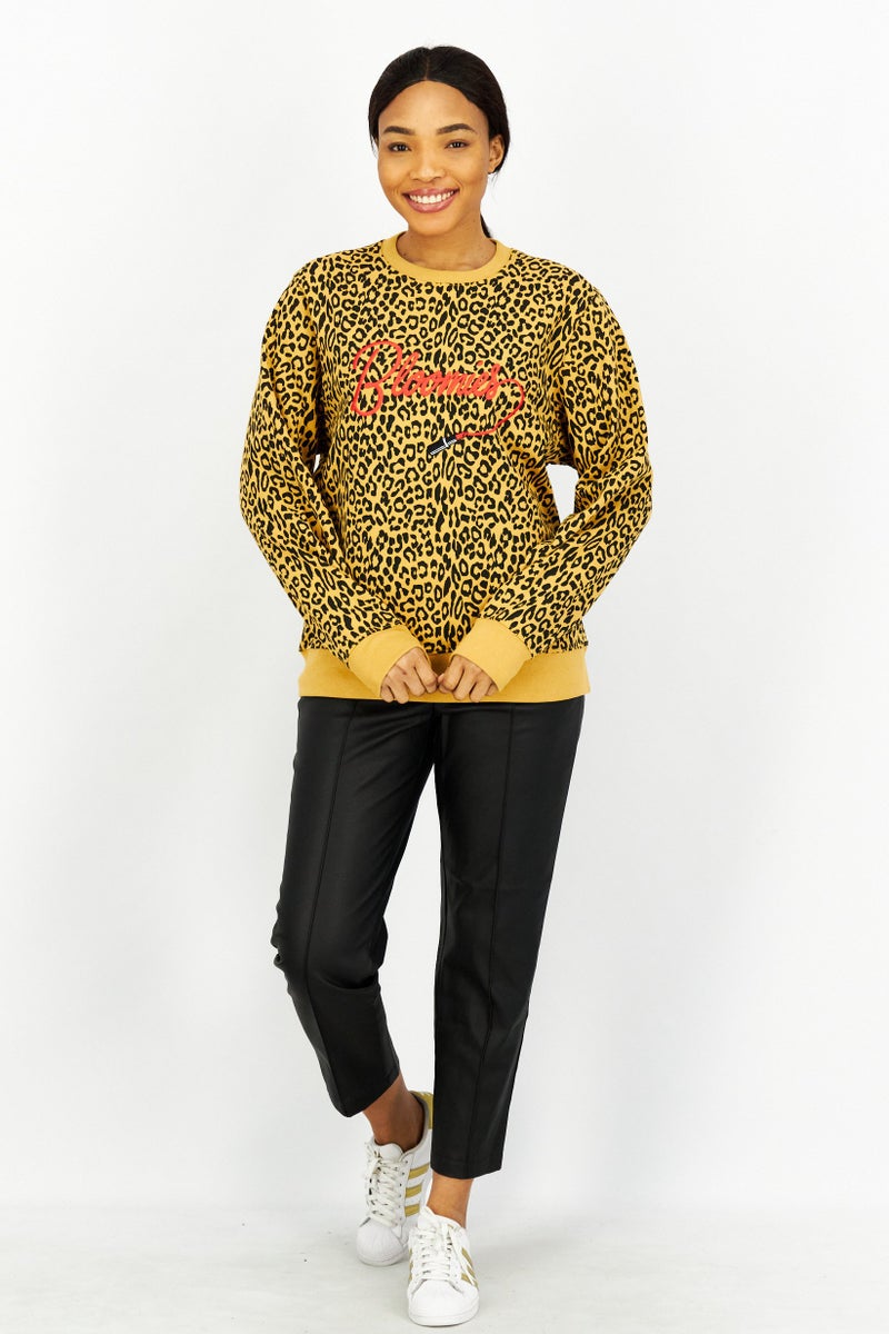 Bloomies Women Crew Neck Animal Print Sweatshirt, Brown Combo - Image 3