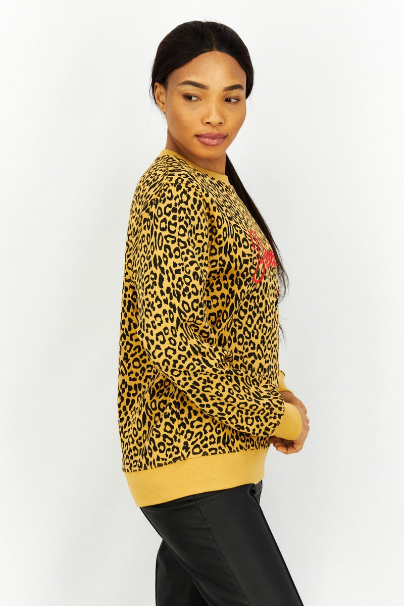 Bloomies Women Crew Neck Animal Print Sweatshirt, Brown Combo - Image 4