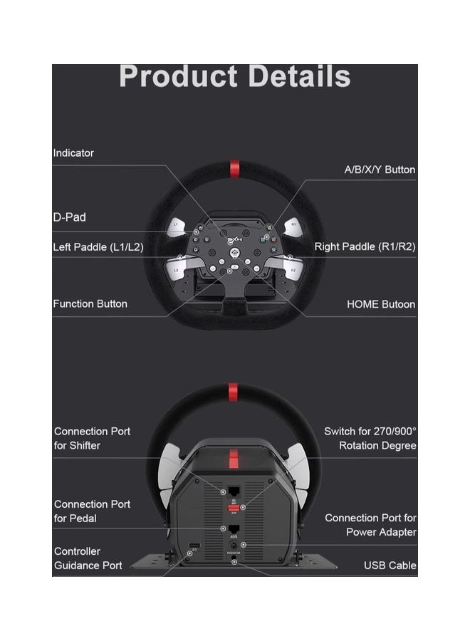 PXN V10 Game Steering Racing Simulator Steering Wheel Volante 270/900 Rotation For PC Windows 7/8/10/11/PS4/Xbox One/Xbox Series - Image 4
