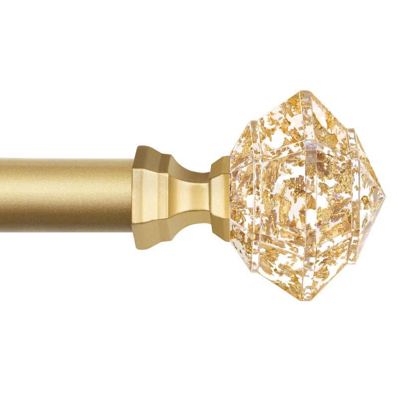 TONIAL Curtain Rod 32 to 58 Inch(2.6 to 4.8 ft), Splicing Adjustable 3/4 Single Rods for Windows 20 to 53 Inch(1.7 to 4.4 ft) Decorative Drapery Rod with Translucent Diamond Finial, Gold - Image 1