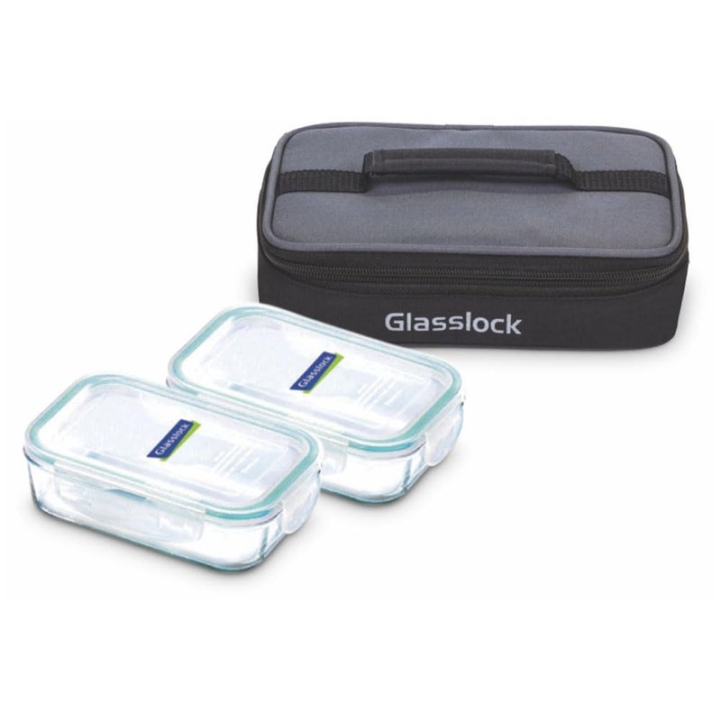 Glasslock حاوية زجاجية من GLASSLOCK كورية، زجاج مقسى، صندوق غداء، 400 مل، مجموعة من 2 - صندوق غداء مكتبي - تخزين طعام آمن في الميكروويف مع غطاء، محكم الإغلاق - Image 1