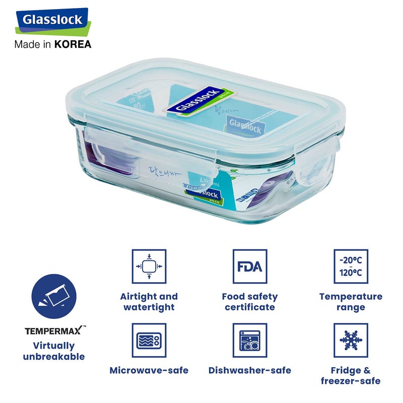 Glasslock حاوية زجاجية من GLASSLOCK كورية، زجاج مقسى، صندوق غداء، 400 مل، مجموعة من 2 - صندوق غداء مكتبي - تخزين طعام آمن في الميكروويف مع غطاء، محكم الإغلاق - Image 3