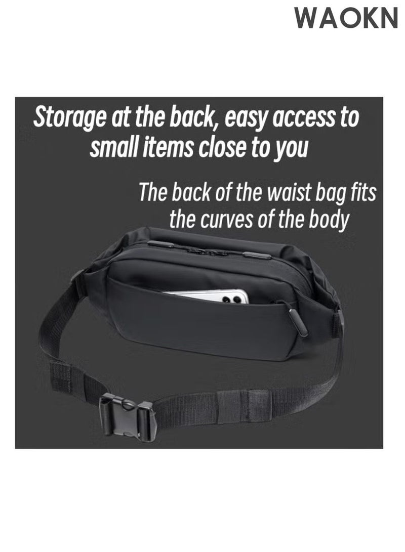 WAOKN waist Bag Men's Shoulder Bag, Casual Sports Fashion Women's and Men's, Running Waist Bag Crossbody ,Waist Bag with Adjustable Shoulder Strap Backpack,Outdoor fashionable multifunctional sports waist bag Black . - Image 3