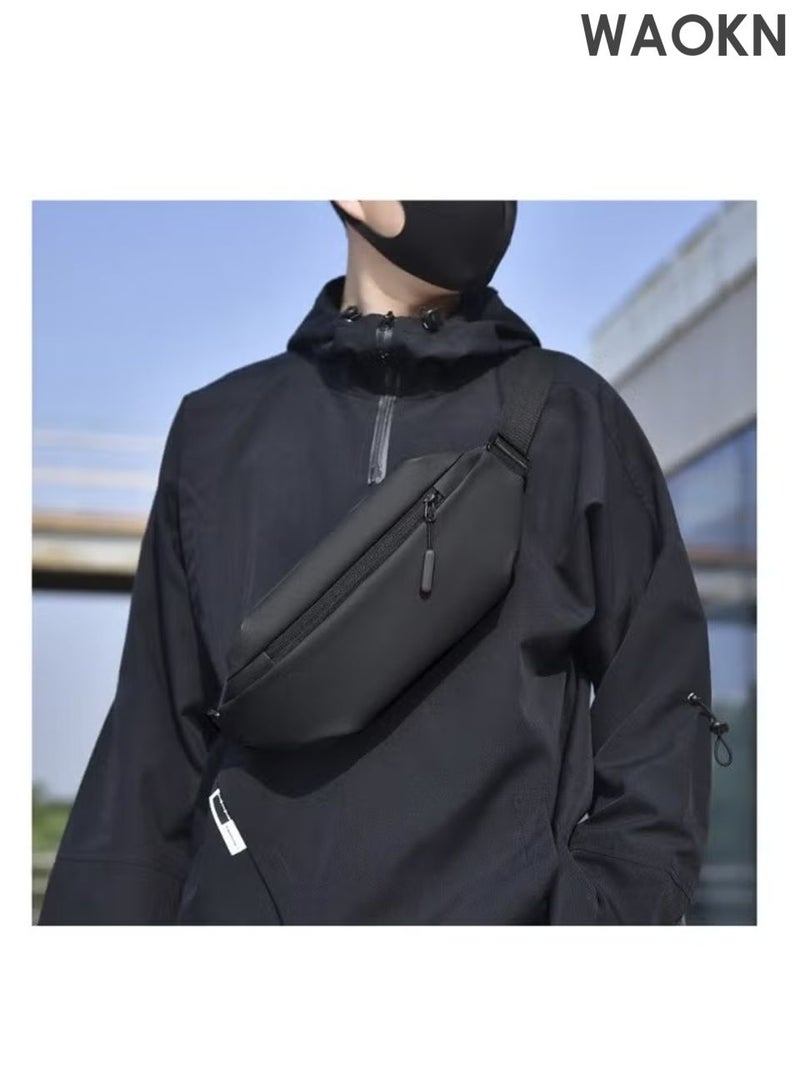 WAOKN waist Bag Men's Shoulder Bag, Casual Sports Fashion Women's and Men's, Running Waist Bag Crossbody ,Waist Bag with Adjustable Shoulder Strap Backpack,Outdoor fashionable multifunctional sports waist bag Black . - Image 5