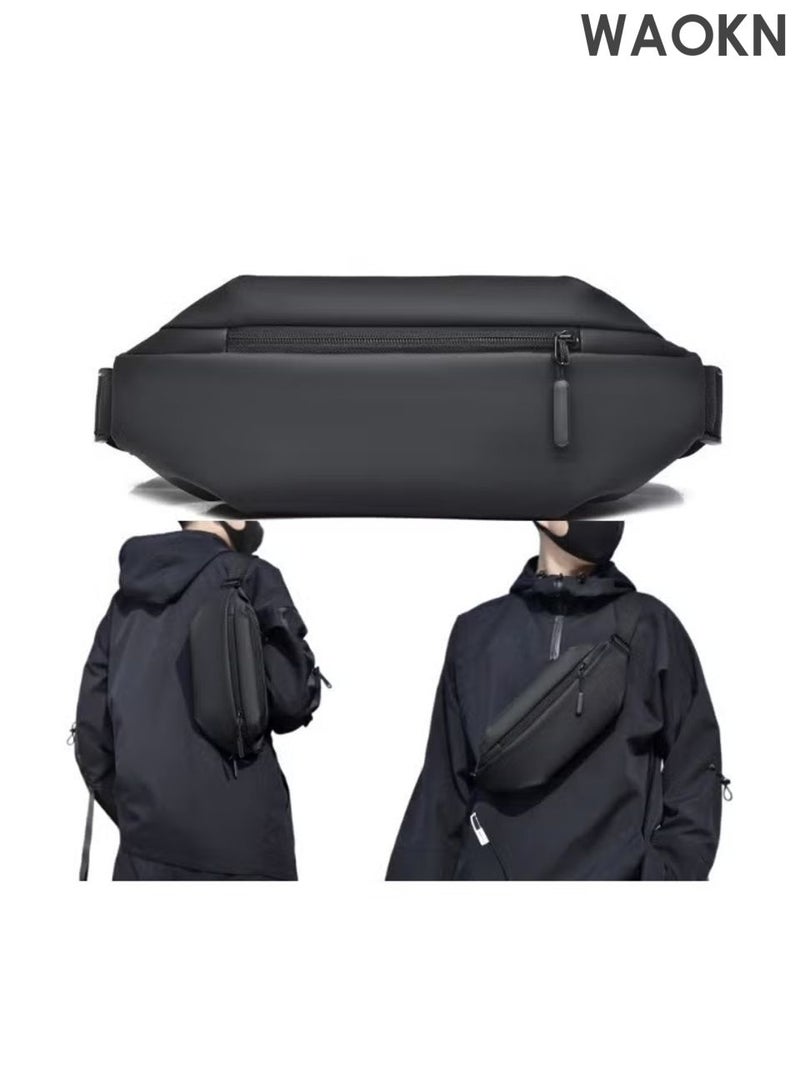 WAOKN waist Bag Men's Shoulder Bag, Casual Sports Fashion Women's and Men's, Running Waist Bag Crossbody ,Waist Bag with Adjustable Shoulder Strap Backpack,Outdoor fashionable multifunctional sports waist bag Black . - Image 1