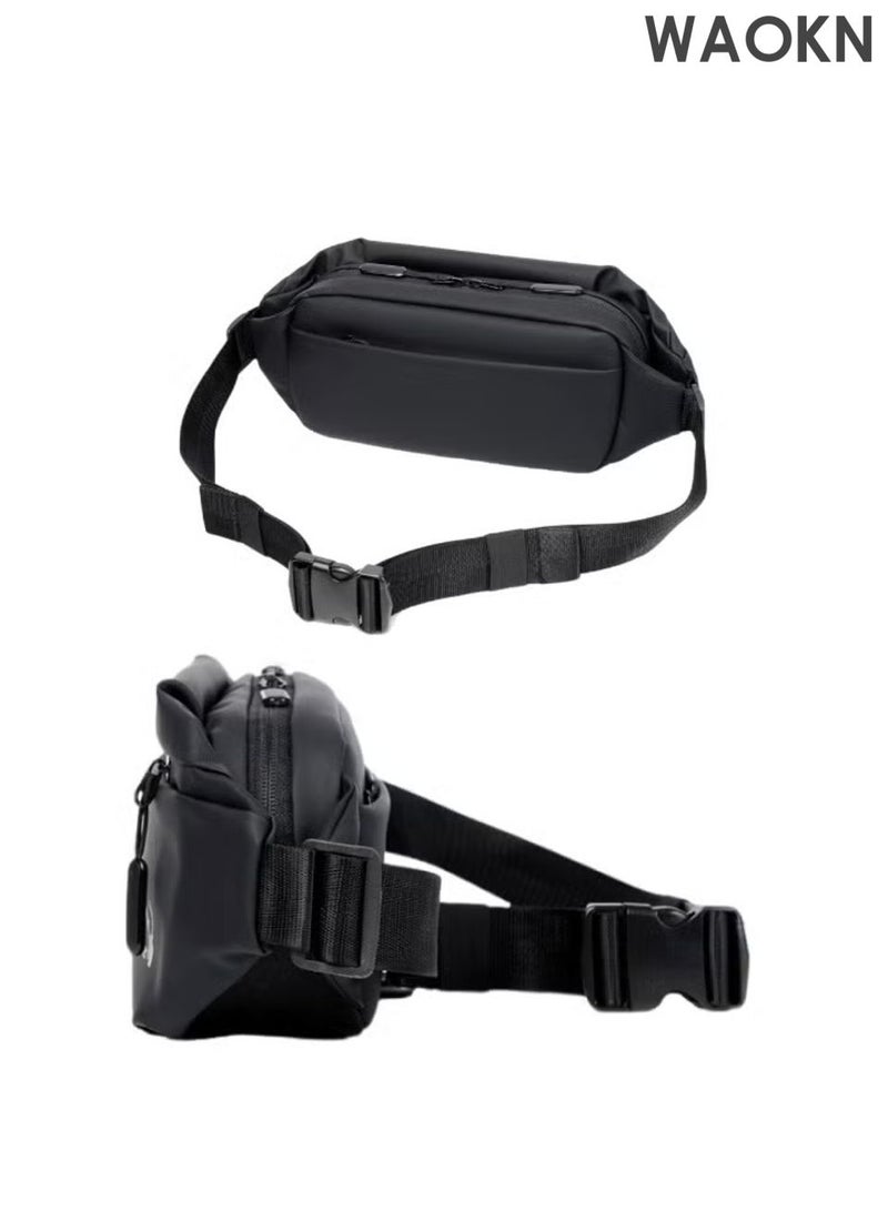 WAOKN waist Bag Men's Shoulder Bag, Casual Sports Fashion Women's and Men's, Running Waist Bag Crossbody ,Waist Bag with Adjustable Shoulder Strap Backpack,Outdoor fashionable multifunctional sports waist bag Black . - Image 4