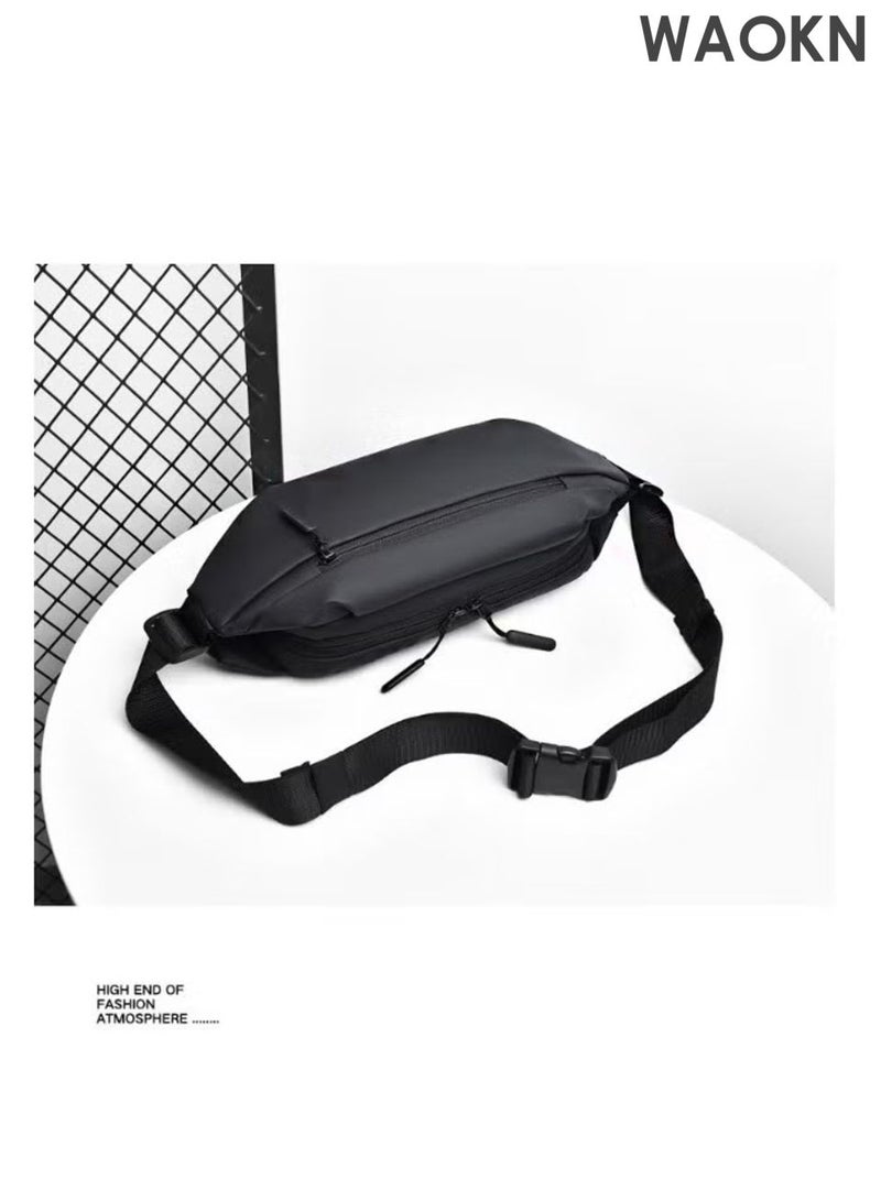 WAOKN waist Bag Men's Shoulder Bag, Casual Sports Fashion Women's and Men's, Running Waist Bag Crossbody ,Waist Bag with Adjustable Shoulder Strap Backpack,Outdoor fashionable multifunctional sports waist bag Black . - Image 2