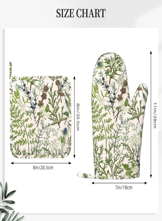 BOKEKANG Botanical Print Oven Mitts and Pot Holders Set of 4 Silicone Vintage Floral Spring Sage Green Flower Plant Kitchen Mitten Gloves and Farmhouse Potholders Set Oven Gloves Hot Holders - Image 3