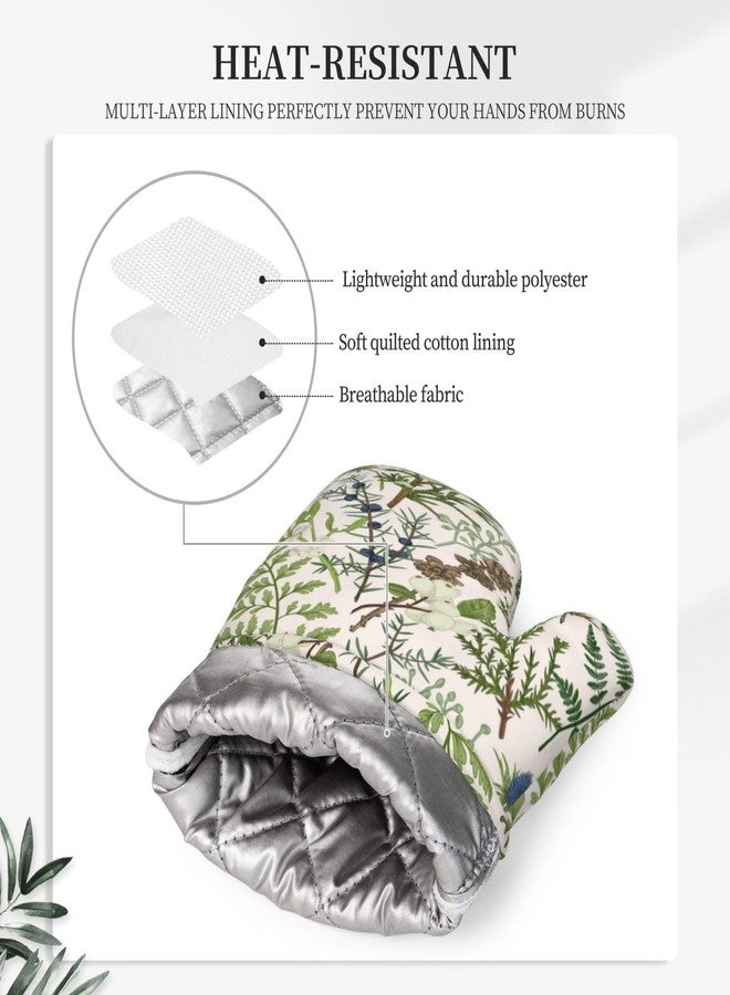 BOKEKANG Botanical Print Oven Mitts and Pot Holders Set of 4 Silicone Vintage Floral Spring Sage Green Flower Plant Kitchen Mitten Gloves and Farmhouse Potholders Set Oven Gloves Hot Holders - Image 4
