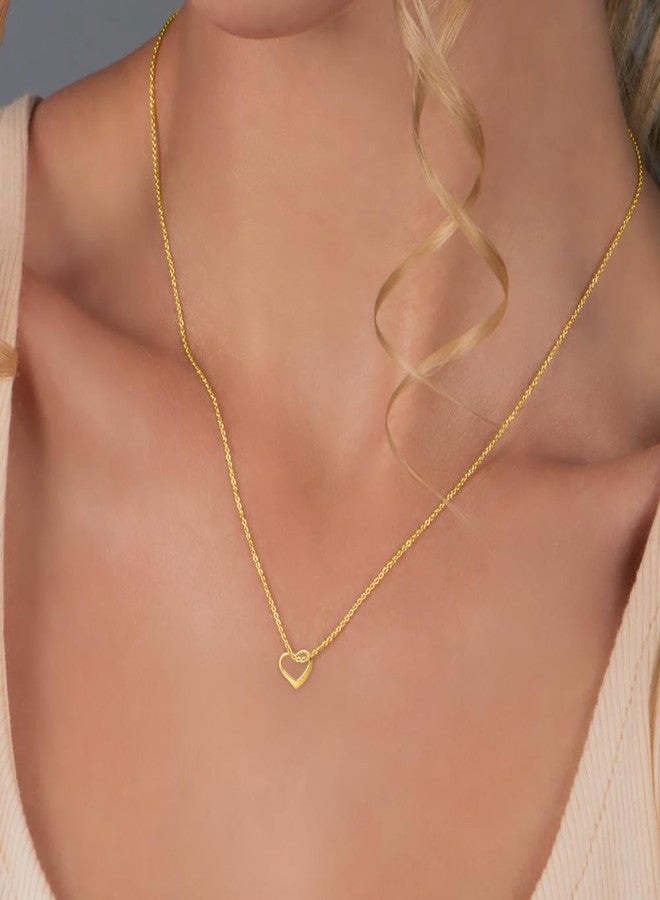 دايموند تو ديل مجوهرات فاخرة من الذهب الأصفر عيار 14 قيراطًا من Diamond2Deal للنساء، تتضمن تعليقة على شكل قلب عائم - Image 2