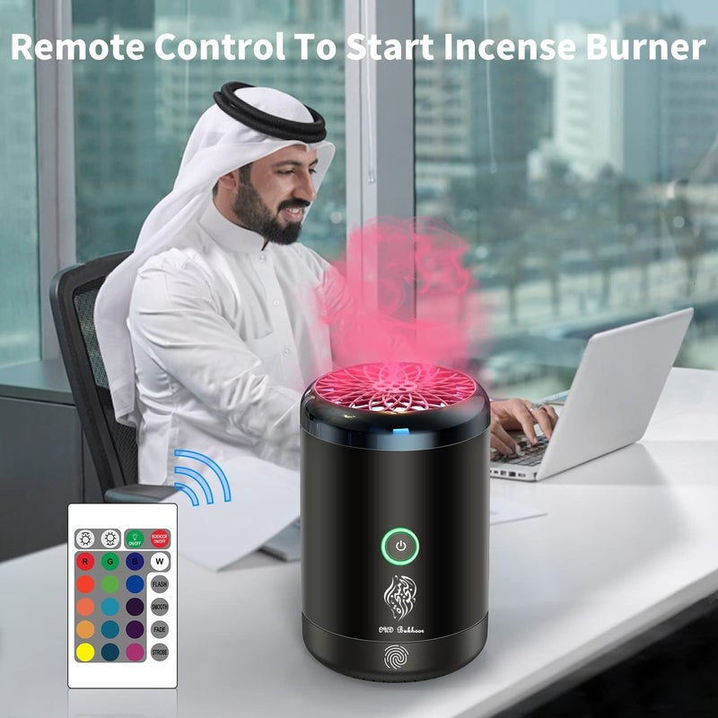 Achas Bakhoor Burner Electric Incense Burner, 16 Kinds Led Lights Portable Electric Car Diffuser مبخرة الكترونية For Home & Office Black - Image 4