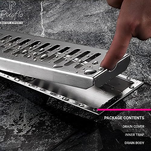 Pixaflo Vertical Shower Drain Channel | 12 × 4 Inches | 304 Stainless Steel Shower Water Drain Channel | Floor Drain Jali with Collar | Side Hole - Image 4