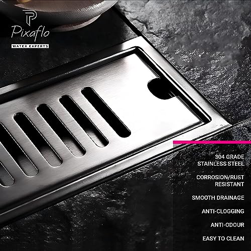 Pixaflo Vertical Shower Drain Channel | 12 × 4 Inches | 304 Stainless Steel Shower Water Drain Channel | Floor Drain Jali with Collar | Side Hole - Image 5