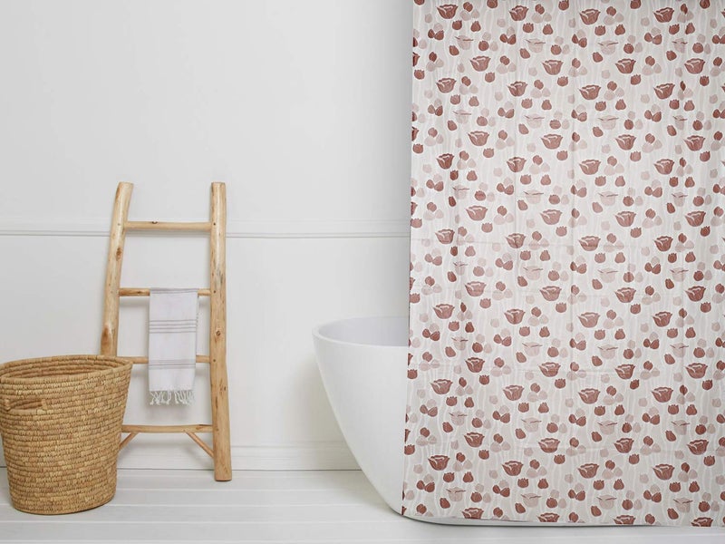 Kuber Industries Kuber Industries PVC Floral Design Shower Curtain with Hooks (Brown) - Image 2