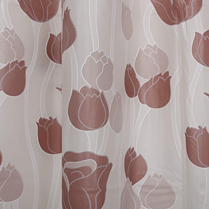Kuber Industries Kuber Industries PVC Floral Design Shower Curtain with Hooks (Brown) - Image 3