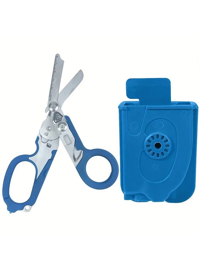 Blue 6 In 1 Multifunctional Stainless Steel Trauma Scissors With Plastic Sheath - Image 1
