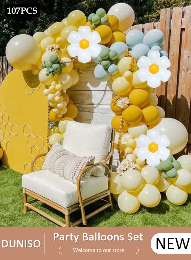 DUNISO 107PCS Balloon Garland Arch Kit Metallic Yellow Blue Latex Balloons Set For Baby Wedding Birthday Party Background Decorations School Opening Ceremony - Image 1