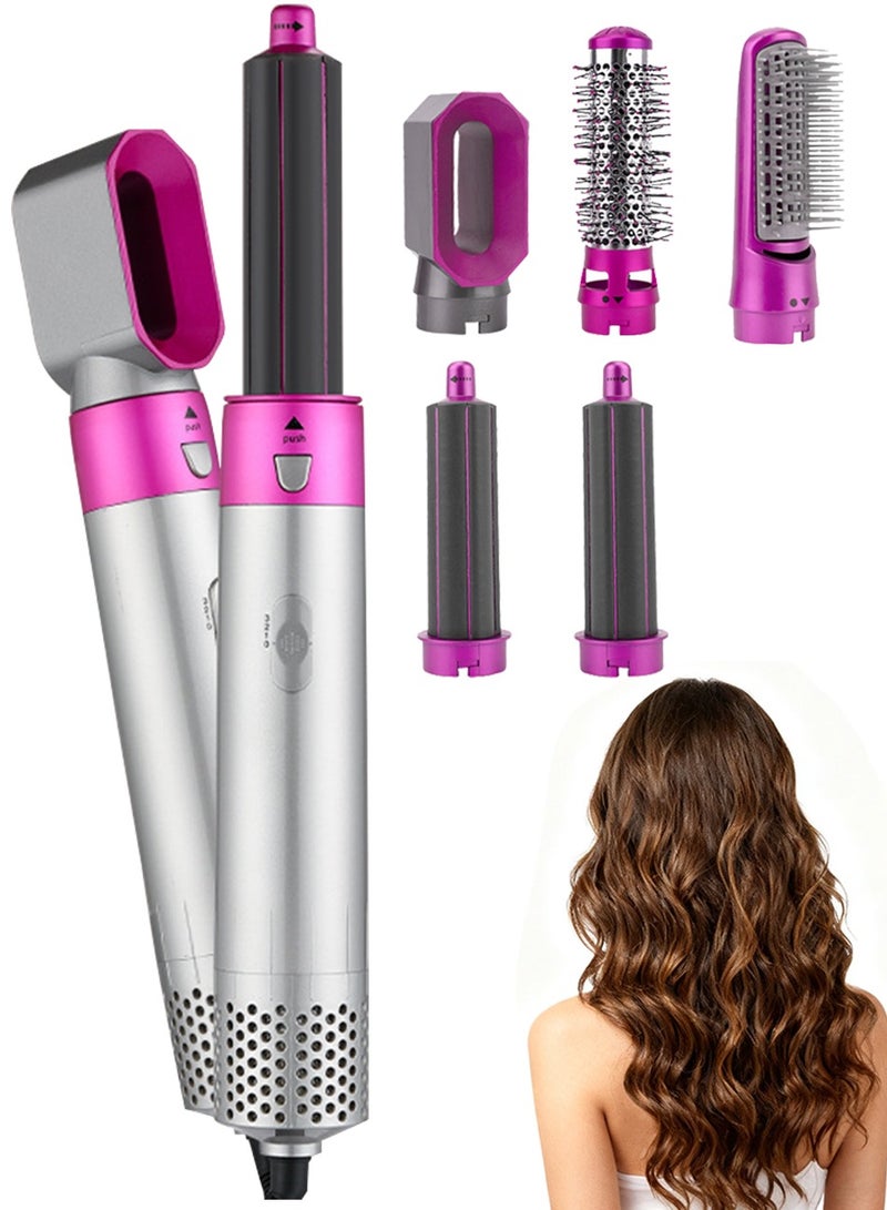مجفف شعر 5 في 1، مشط فرد الشعر، فرشاة تجعيد الشعر مع 5 أسطوانات قابلة للتبديل، مكواة تنعيم أدوات تصفيف الشعر للتجفيف والتمشيط والتصفيف والتمليس والتجعيد وتدليك فروة الرأس والتصفيف - Image 1