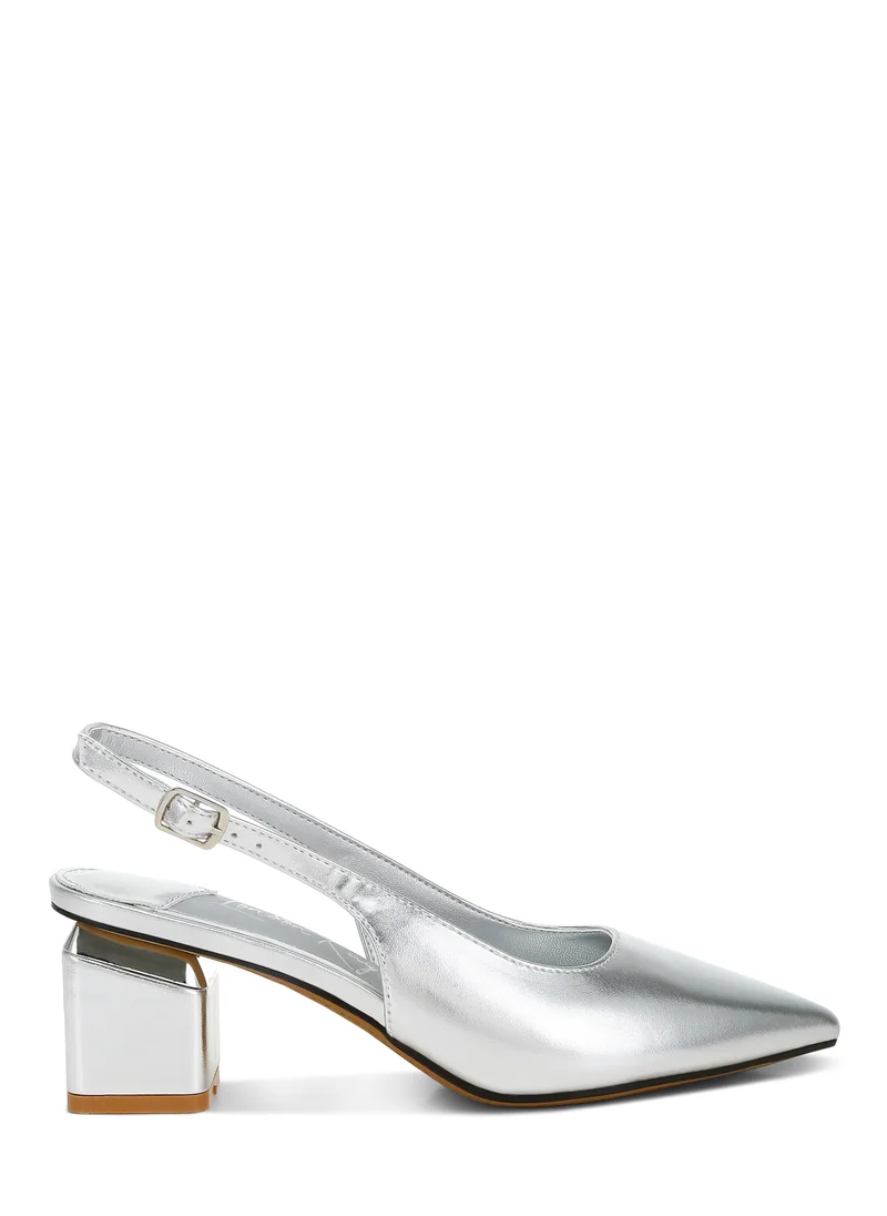 London Rag Metallic Faux Leather Slingback Sandals in Silver