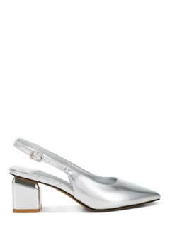 London Rag Metallic Faux Leather Slingback Sandals in Silver  - Image 1