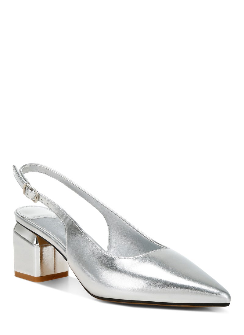London Rag Metallic Faux Leather Slingback Sandals in Silver  - Image 2